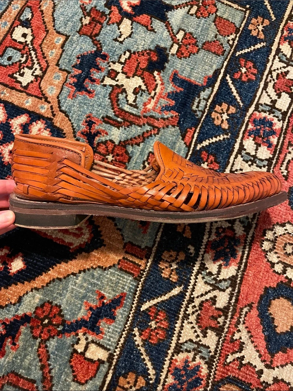 Mexican Woven Leather Slip-On Huaraches in Tan